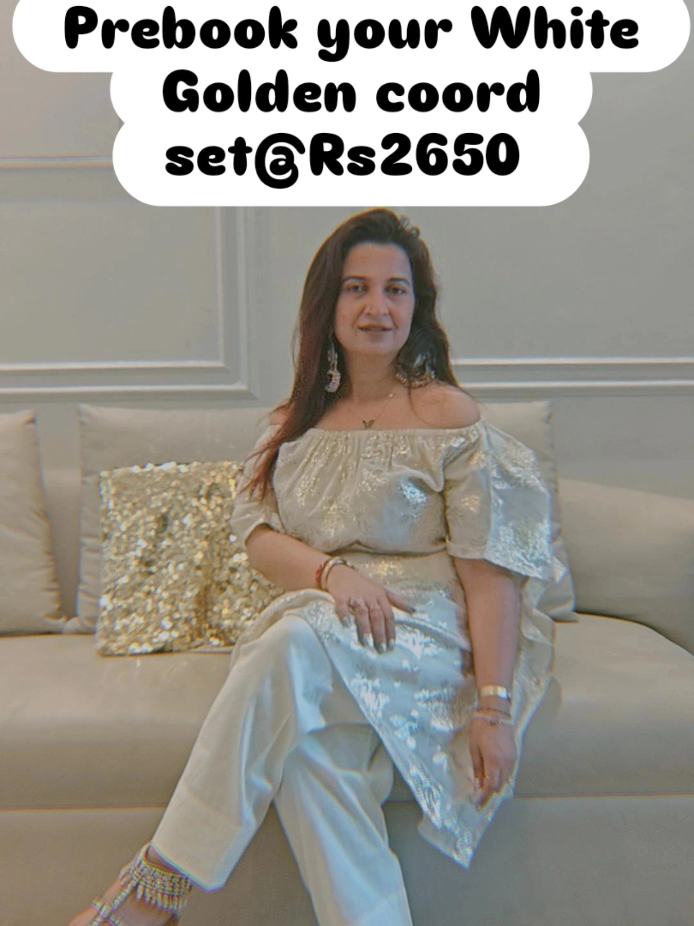 White n golden coord set cum dress